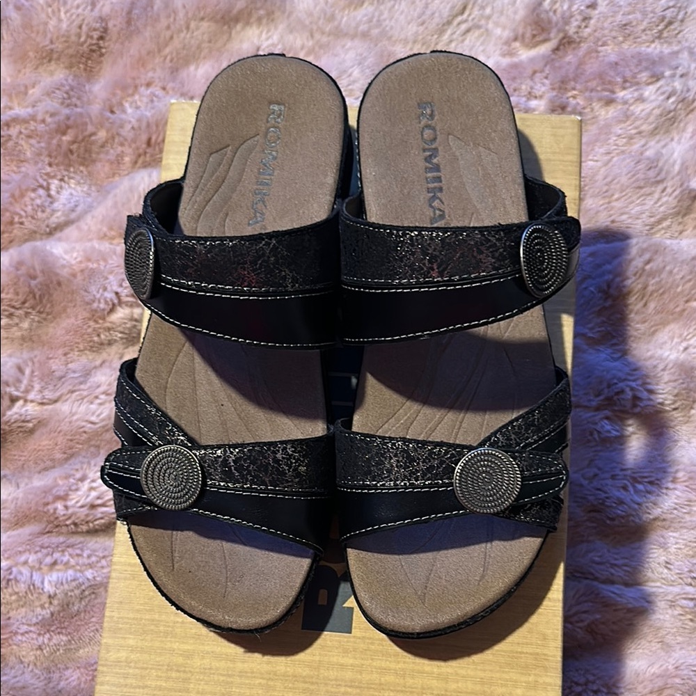 Romika Black Sandals with Brown Soles